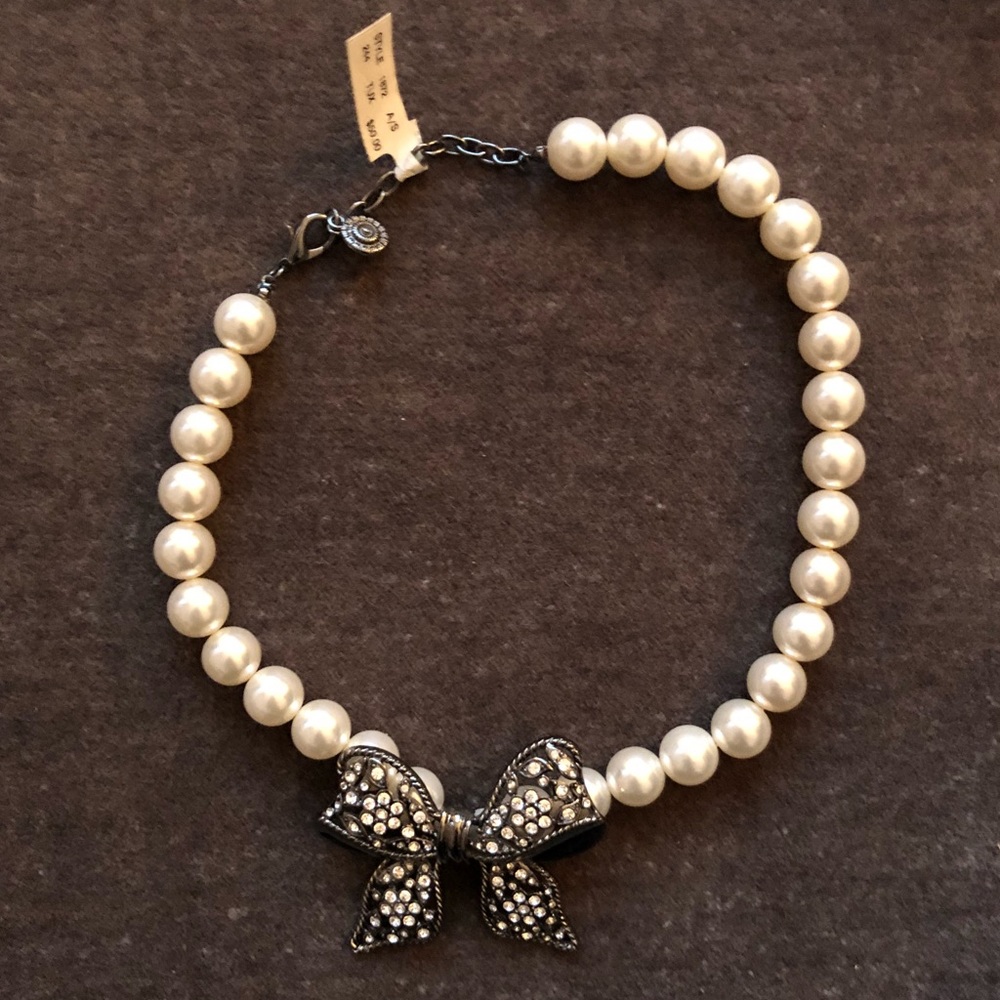J Crew Necklace with Pearl and Crystal Bow